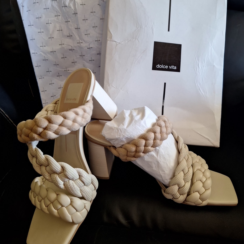 Dolce Vita Braided Block Heel Mules - Beige